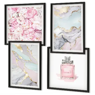 Roze bloemen marmer pastel meerluik in lijst