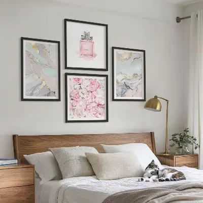 Roze bloemen marmer pastel meerluik in lijst