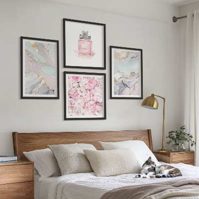 Meerluik in lijst Roze bloemen marmer pastel