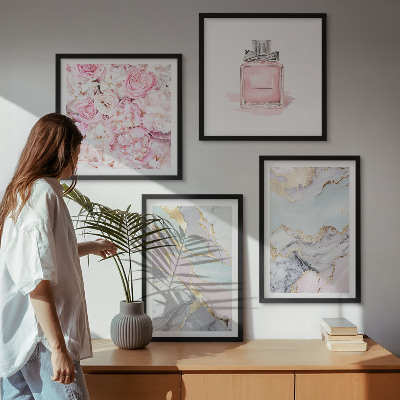Meerluik in lijst Roze bloemen marmer pastel