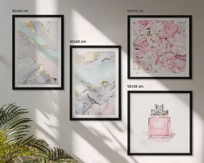 Roze bloemen marmer pastel meerluik in lijst