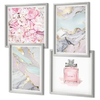 Roze bloemen marmer pastel meerluik in lijst