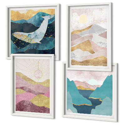 Set van posters met lijst Abstracte bergen zon