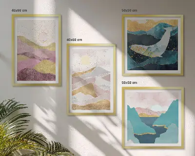 Abstracte bergen met zon set van posters met lijst