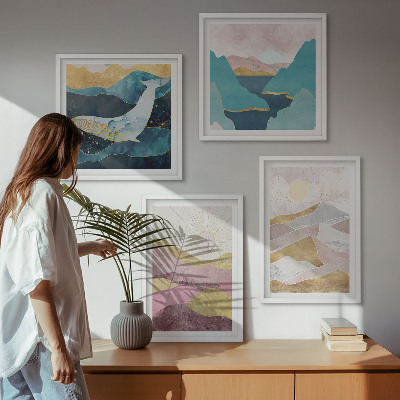 Set van posters met lijst Abstracte bergen zon