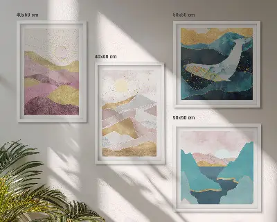 Abstracte bergen met zon set van posters met lijst