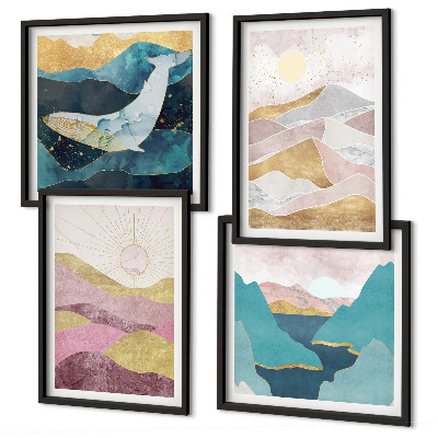 Set van posters met lijst Abstracte bergen zon