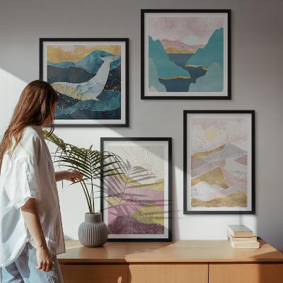 Set van posters met lijst Abstracte bergen zon