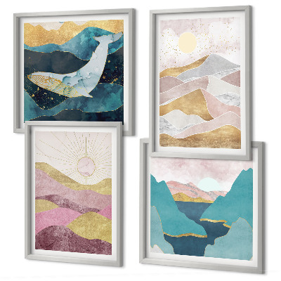 Set van posters met lijst Abstracte bergen zon
