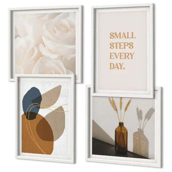 Set posters met lijst met abstracte vormen als accent