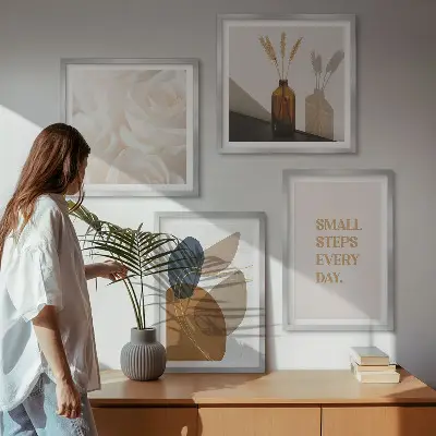 Set posters met lijst met abstracte vormen als accent