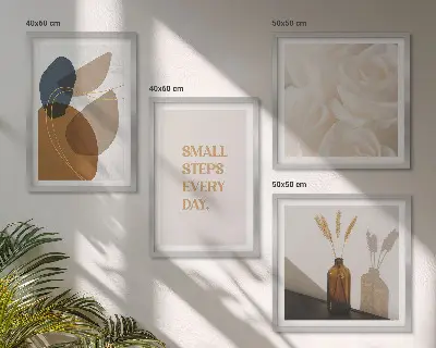 Set posters met lijst met abstracte vormen als accent