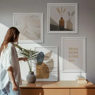 Set posters met lijst met abstracte vormen als accent