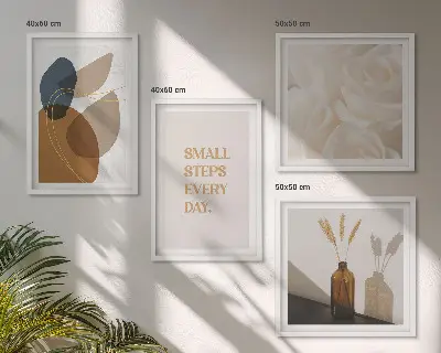 Set posters met lijst met abstracte vormen als accent
