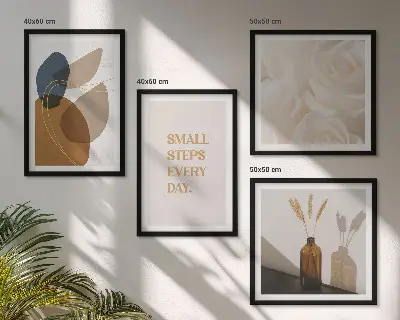 Set posters met lijst met abstracte vormen als accent