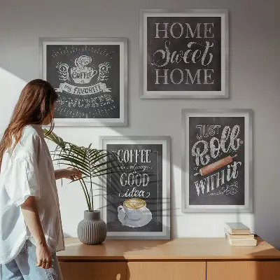 Set van posters met lijsten koffie thema met warme kleuren