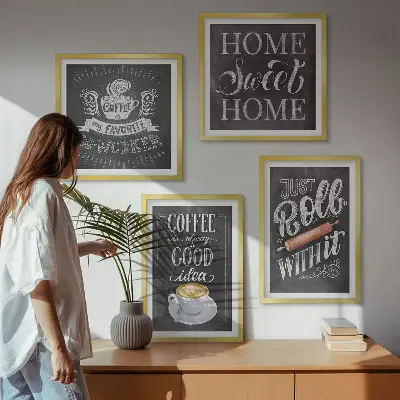 Set van posters met lijsten koffie thema met warme kleuren