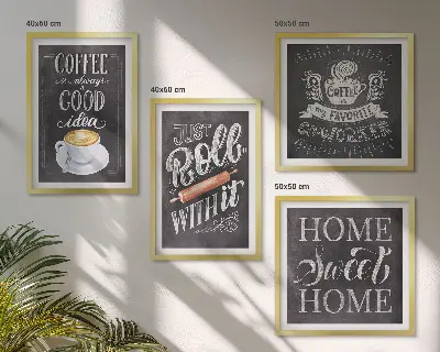 Set van posters met lijsten koffie thema met warme kleuren