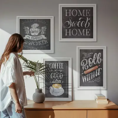 Set van posters met lijsten koffie thema met warme kleuren