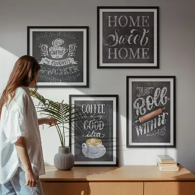Set van posters met lijsten koffie thema met warme kleuren