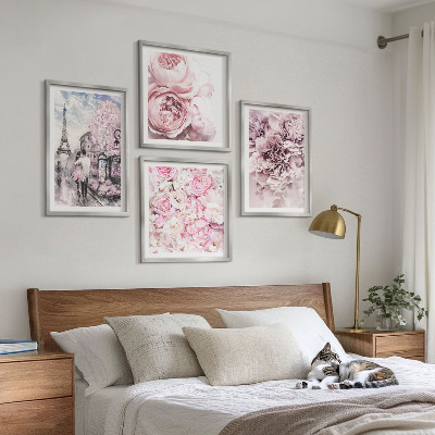 Set van posters met lijst Roze bloemen, romantisch landschap