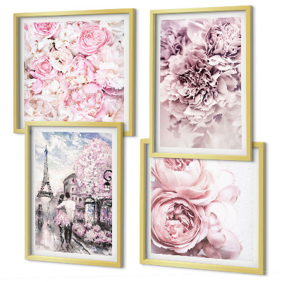 Set van posters met lijst Roze bloemen, romantisch landschap