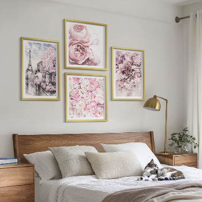 Set van posters met lijst Roze bloemen, romantisch landschap