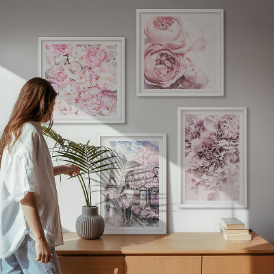 Set van posters met lijst Roze bloemen, romantisch landschap