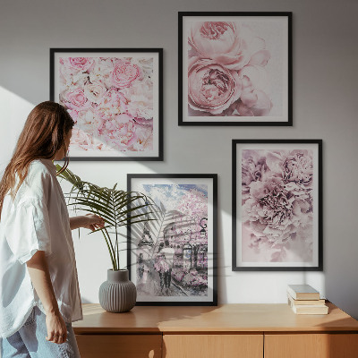 Set van posters met lijst Roze bloemen, romantisch landschap