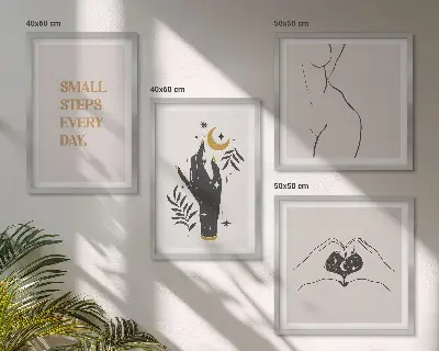 Minimalistische boho-illustraties meerluik in lijst
