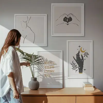 Minimalistische boho-illustraties meerluik in lijst