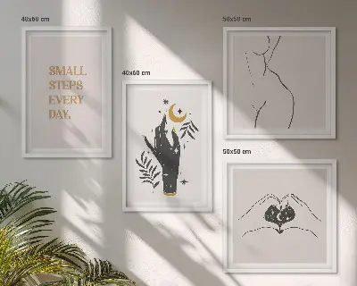 Minimalistische boho-illustraties meerluik in lijst