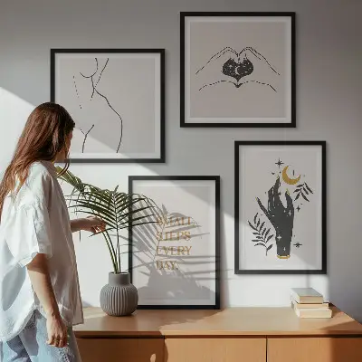 Minimalistische boho-illustraties meerluik in lijst