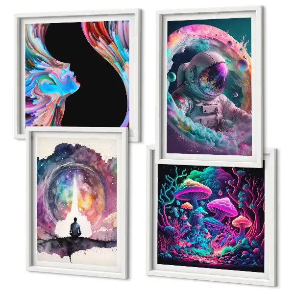 Set van posters met lijst kleurrijke fantasie kunstillustraties