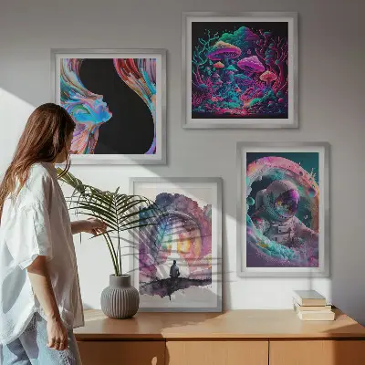 Set van posters met lijst kleurrijke fantasie kunstillustraties