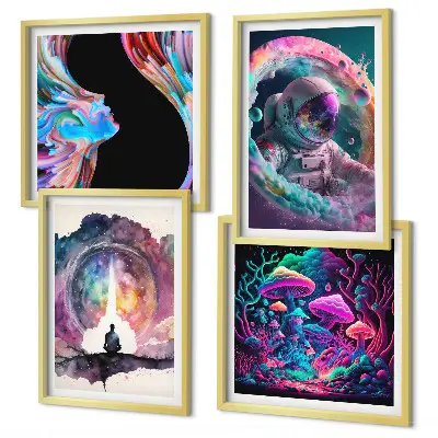 Set van posters met lijst kleurrijke fantasie kunstillustraties