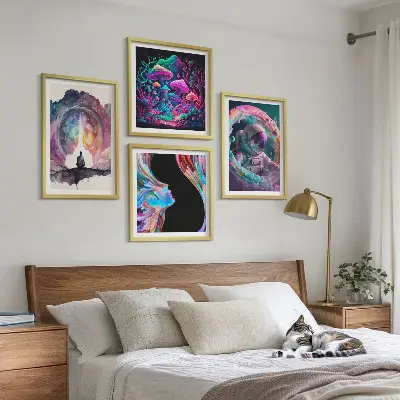 Set van posters met lijst kleurrijke fantasie kunstillustraties