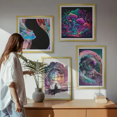 Set van posters met lijst kleurrijke fantasie kunstillustraties