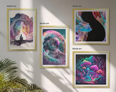 Set van posters met lijst kleurrijke fantasie kunstillustraties