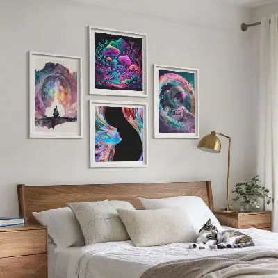 Set van posters met lijst kleurrijke fantasie kunstillustraties