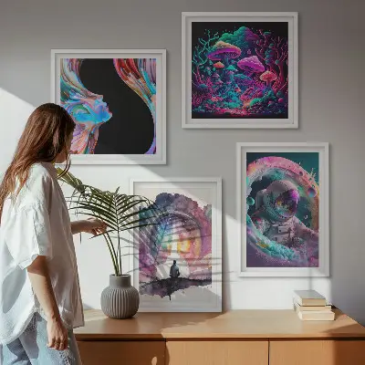 Set van posters met lijst kleurrijke fantasie kunstillustraties