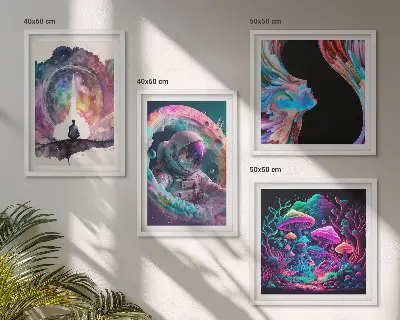 Set van posters met lijst kleurrijke fantasie kunstillustraties