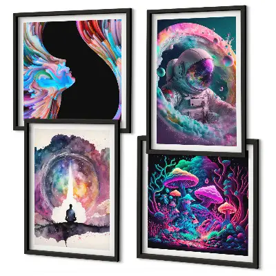 Set van posters met lijst kleurrijke fantasie kunstillustraties