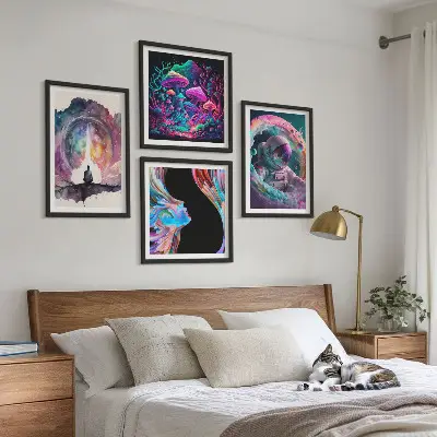 Set van posters met lijst kleurrijke fantasie kunstillustraties
