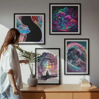 Set van posters met lijst kleurrijke fantasie kunstillustraties