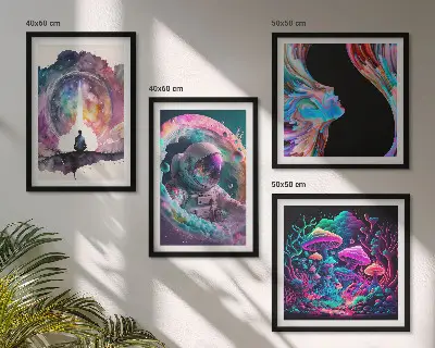 Set van posters met lijst kleurrijke fantasie kunstillustraties