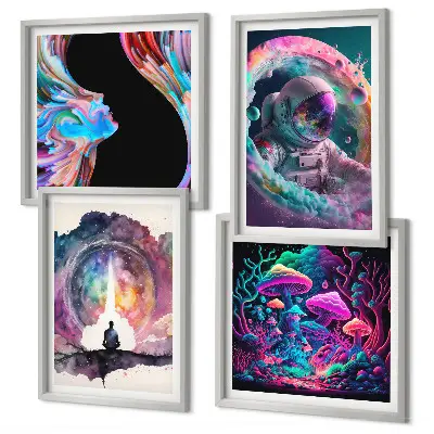 Set van posters met lijst kleurrijke fantasie kunstillustraties