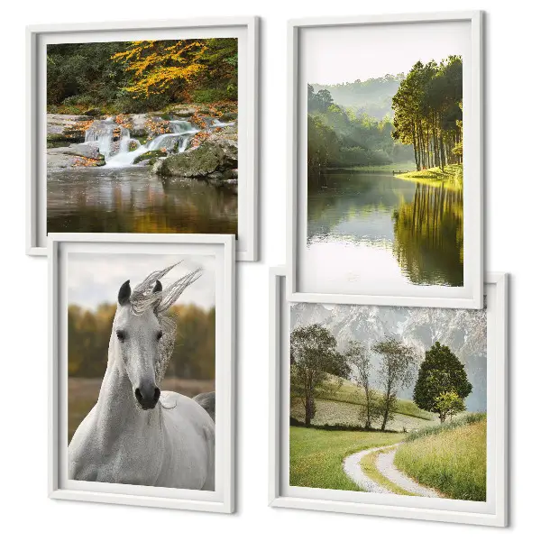 Witte paarden bij de rivier meerluik in lijst
