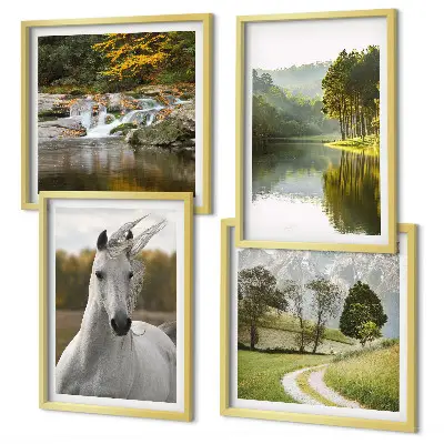 Witte paarden bij de rivier meerluik in lijst