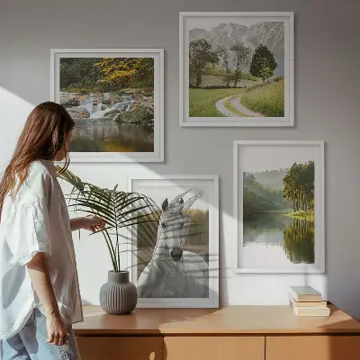 Witte paarden bij de rivier meerluik in lijst